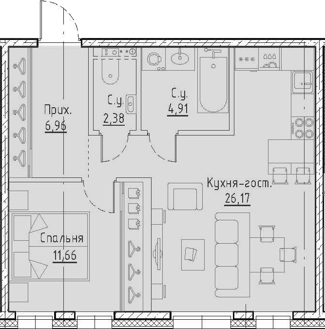 Планировка — Черная речка, 41, 2-комн., 52 м²