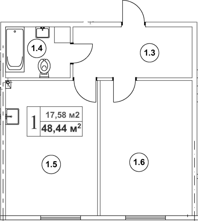 Планировка — Мьюзик Парк, 2-комн., 48 м²