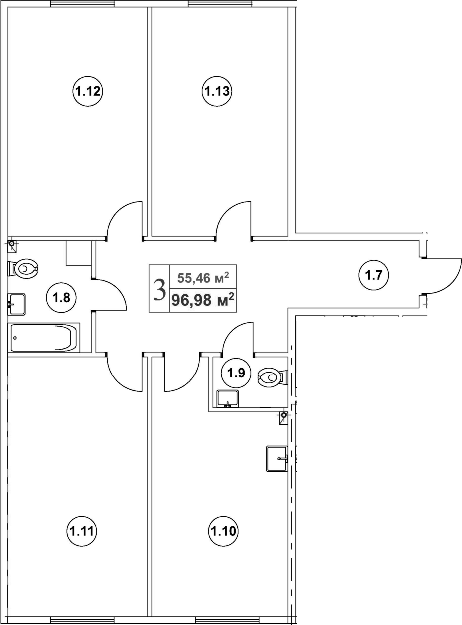 Планировка — Мьюзик Парк, 4-комн., 97 м²