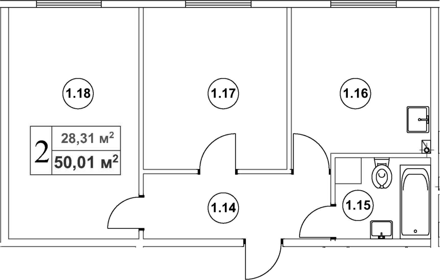 Планировка — Мьюзик Парк, 2-комн., 50 м²