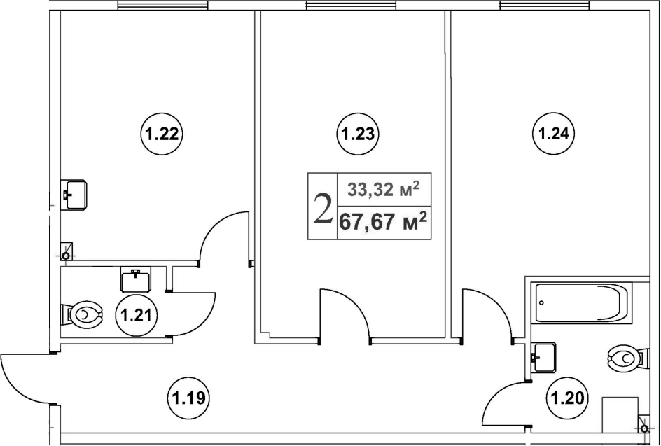 Планировка — Мьюзик Парк, 2-комн., 68 м²