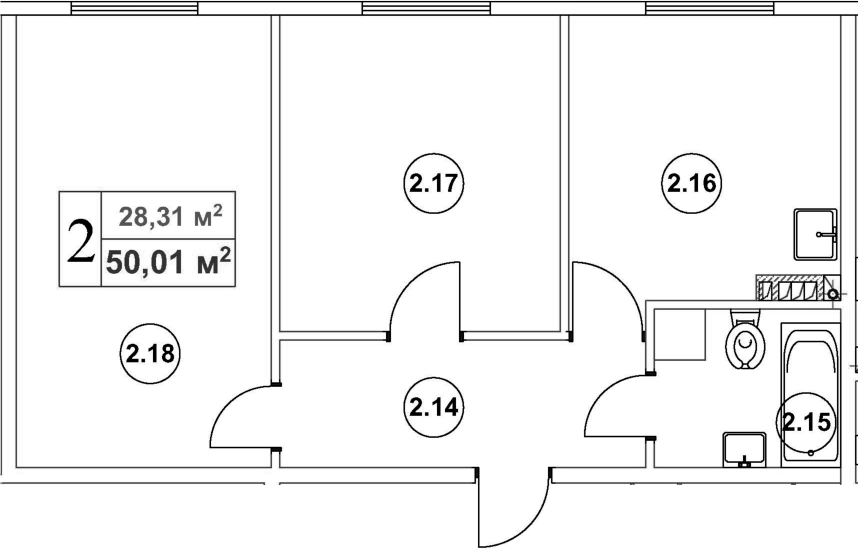 Планировка — Мьюзик Парк, 2-комн., 50 м²