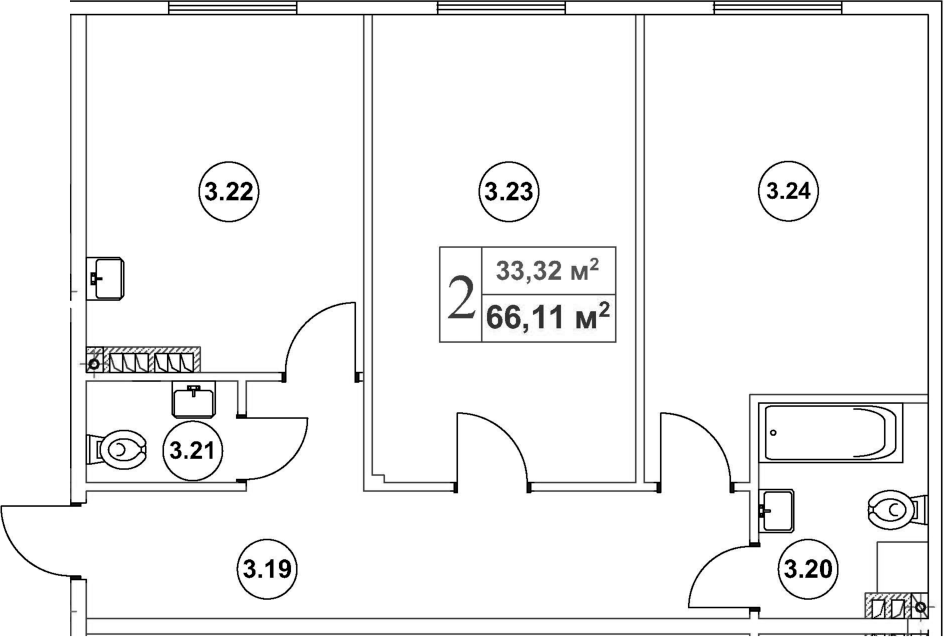 Планировка — Мьюзик Парк, 2-комн., 68 м²
