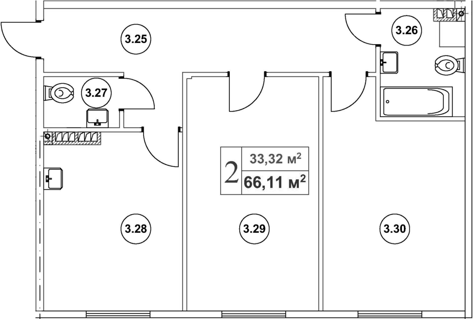 Планировка — Мьюзик Парк, 2-комн., 68 м²