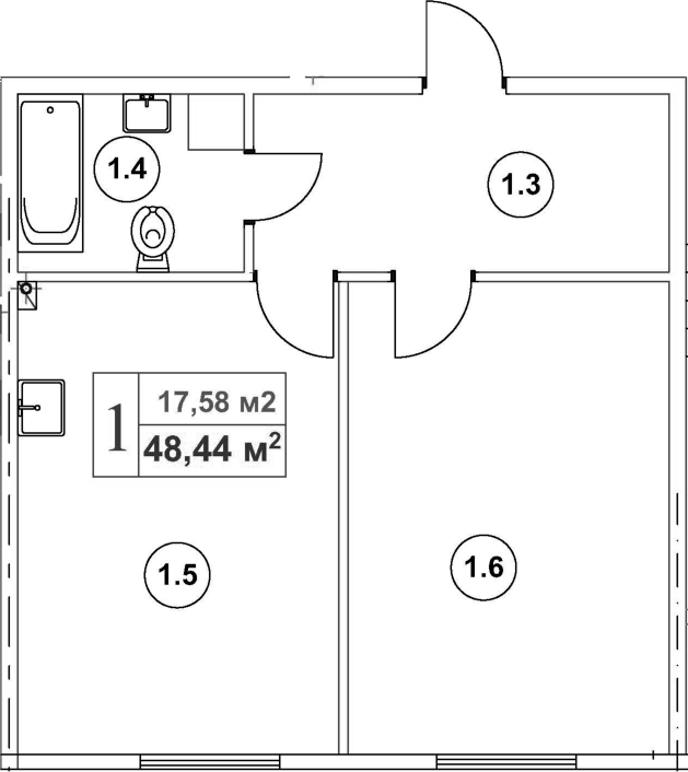 Планировка — Мьюзик Парк, 2-комн., 48 м²