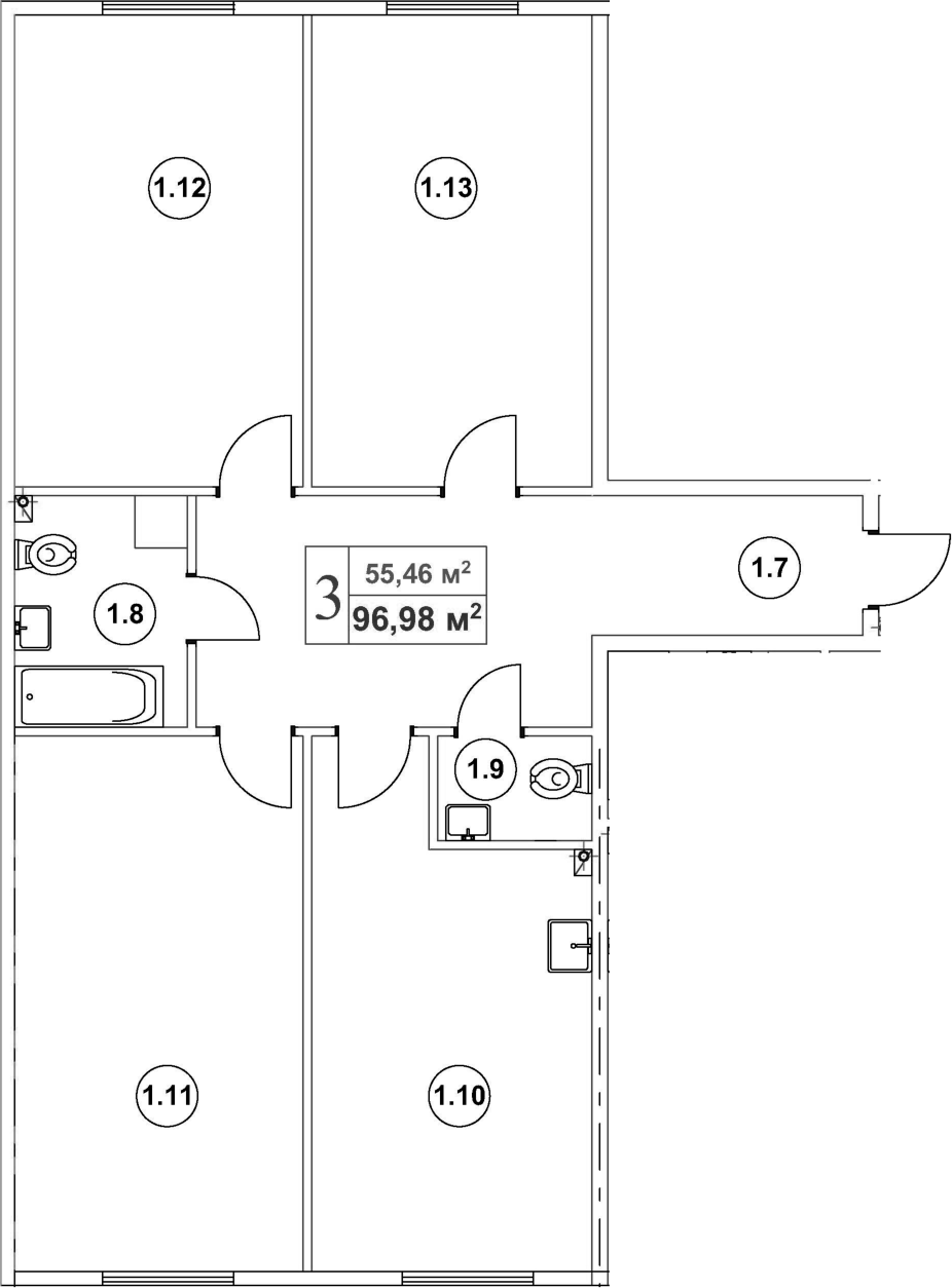 Планировка — Мьюзик Парк, 4-комн., 98 м²
