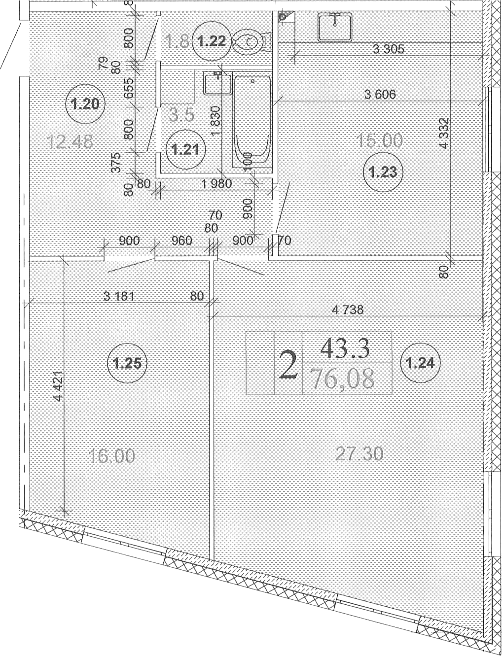 Планировка — Мьюзик Парк, 3-комн., 76 м²