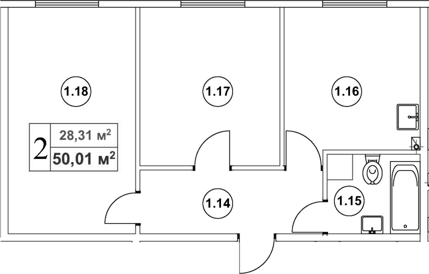 Планировка — Мьюзик Парк, 2-комн., 50 м²