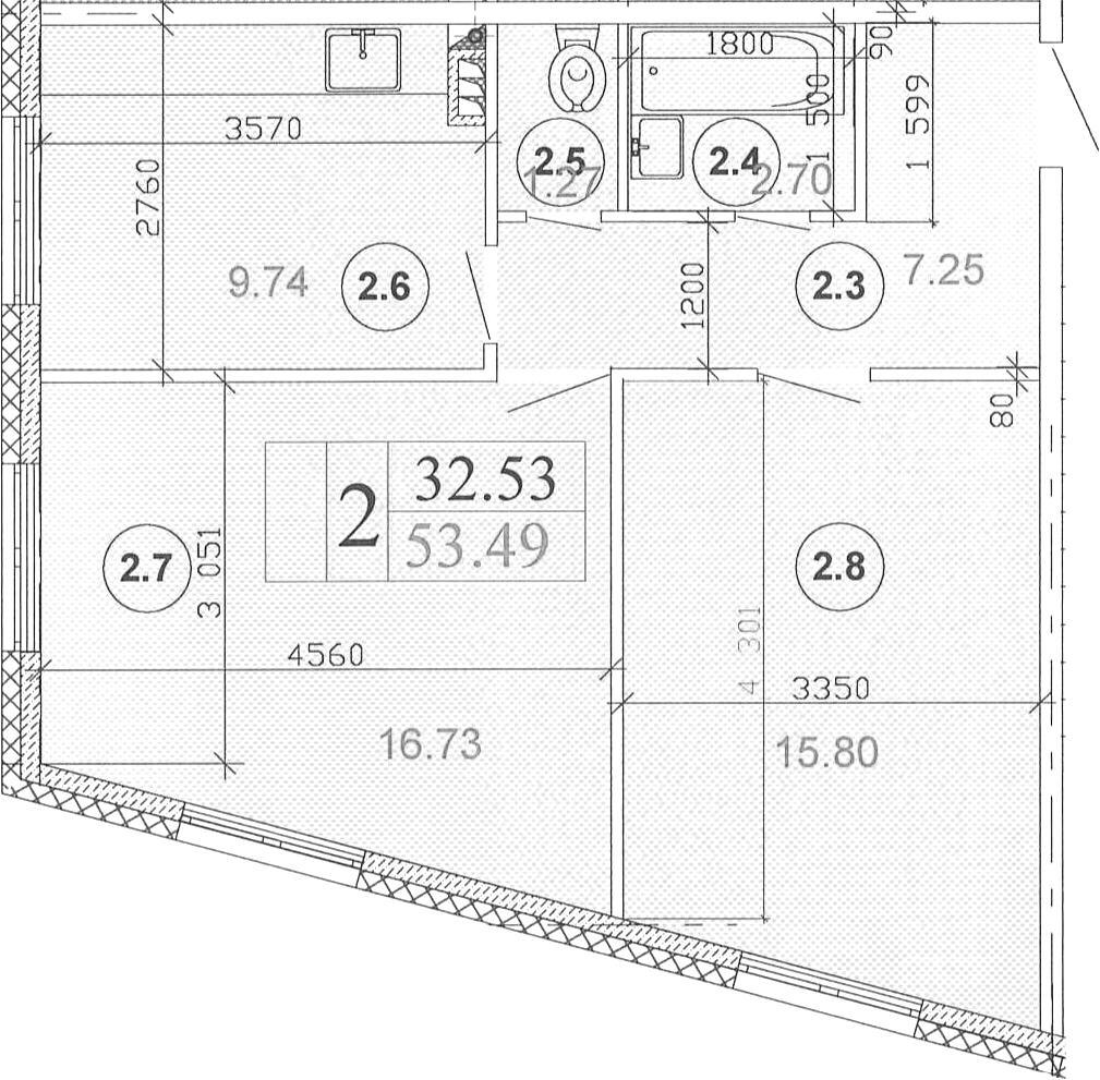 Планировка — Мьюзик Парк, 2-комн., 53 м²