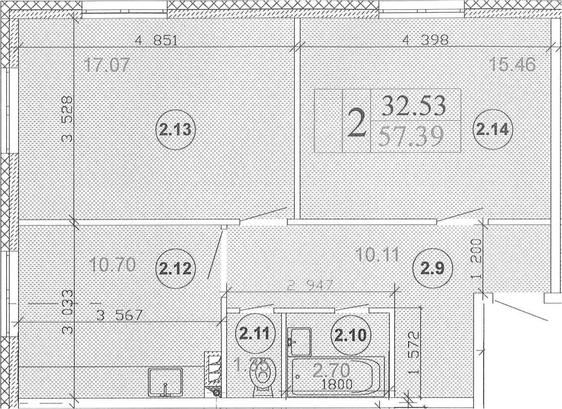 Планировка — Мьюзик Парк, 2-комн., 57 м²