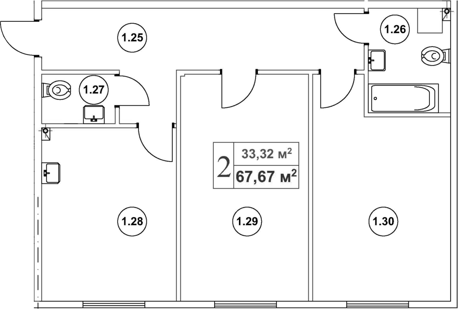 Планировка — Мьюзик Парк, 2-комн., 68 м²