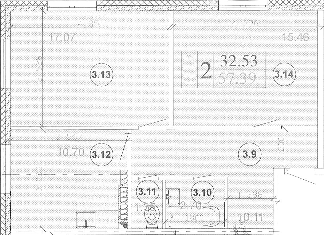 Планировка — Мьюзик Парк, 2-комн., 57 м²
