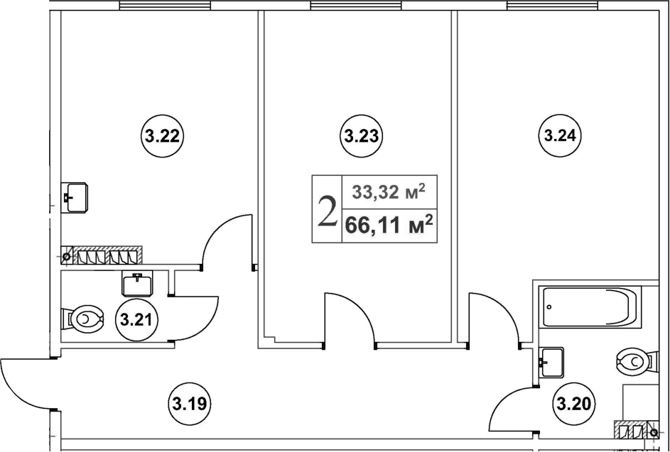 Планировка — Мьюзик Парк, 2-комн., 68 м²