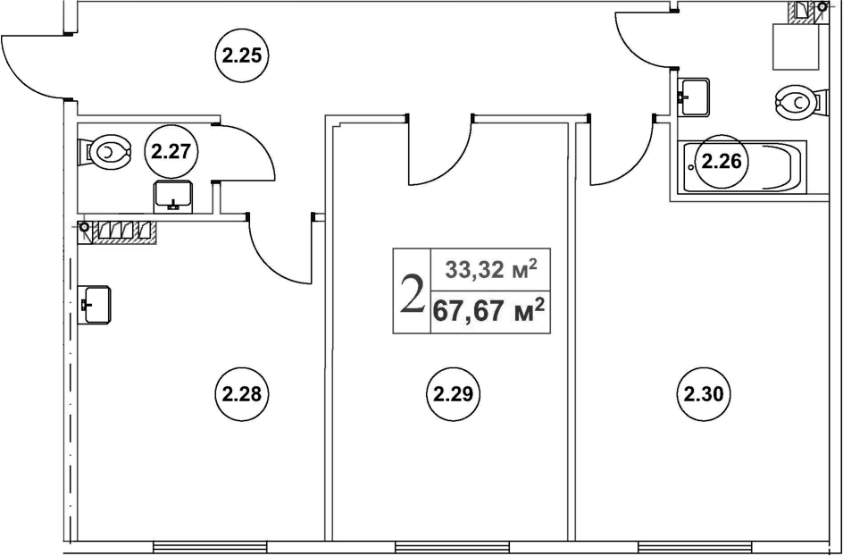 Планировка — Мьюзик Парк, 2-комн., 68 м²