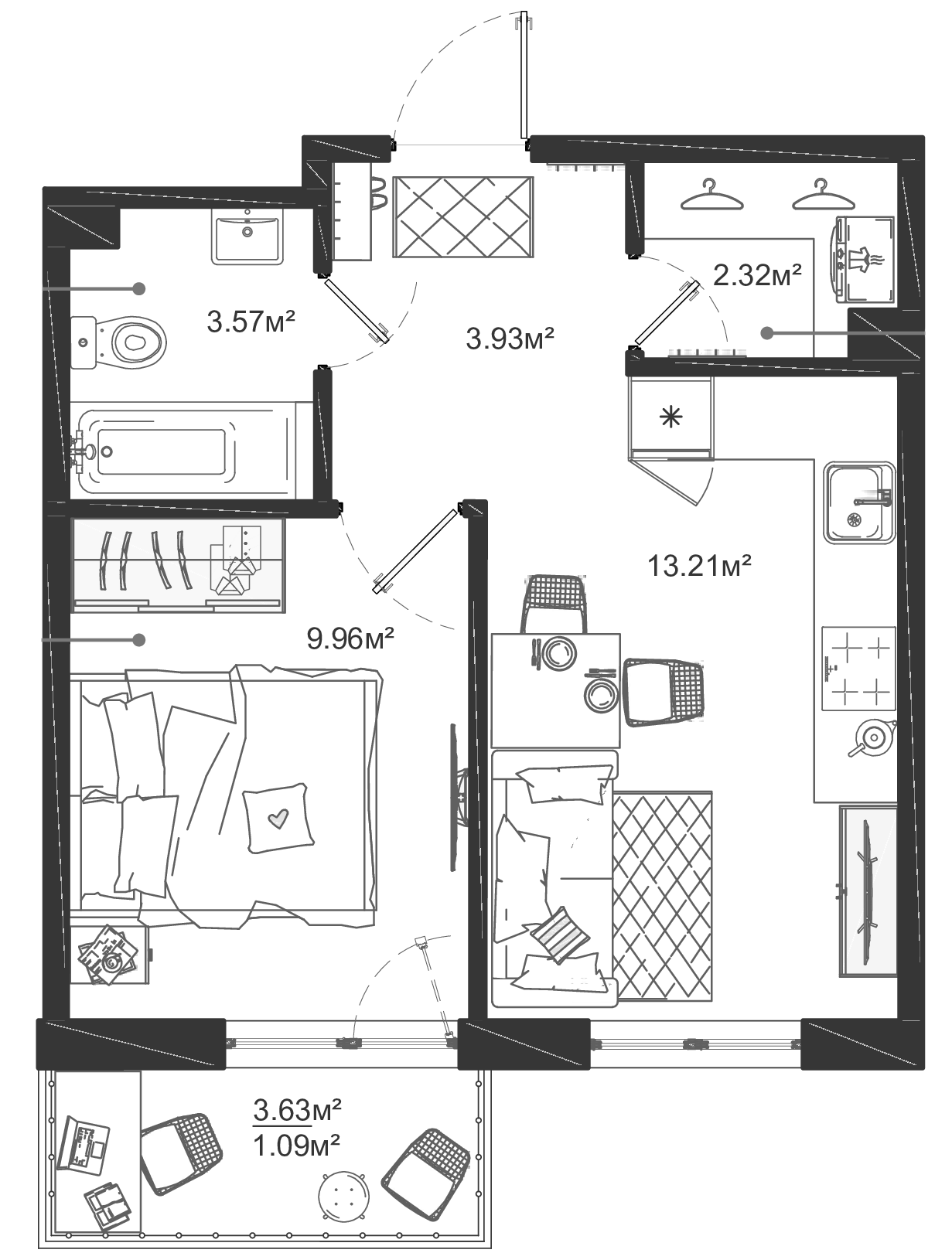 Планировка — ЛесART, 1-комн., 33 м²