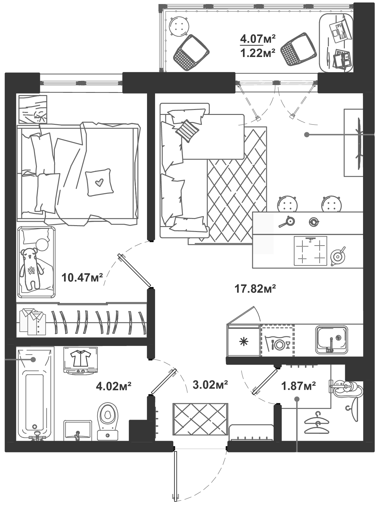 Планировка — ЛесART, 2-комн., 37 м²
