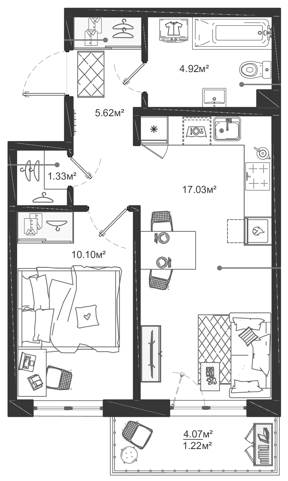 Планировка — ЛесART, 2-комн., 39 м²