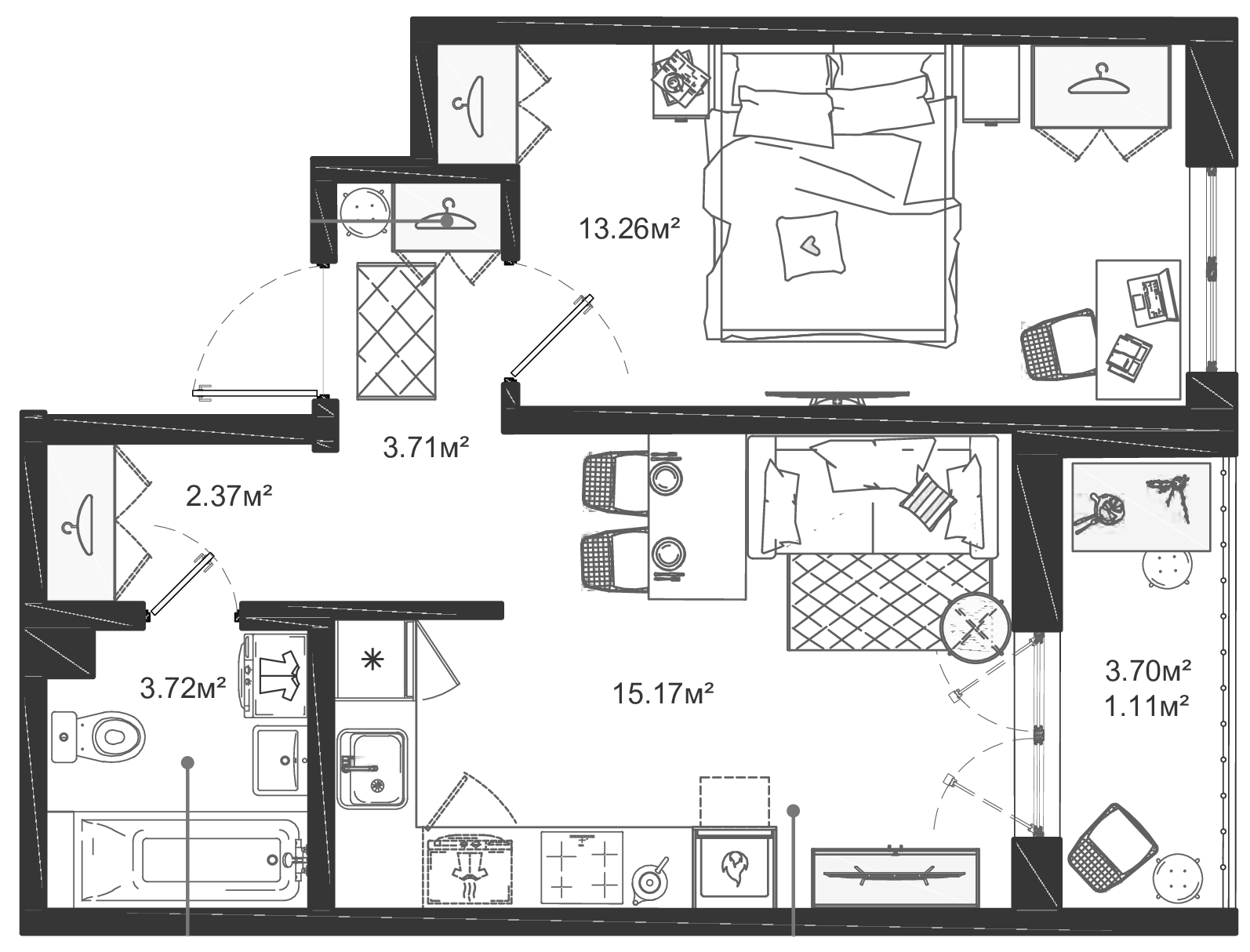 Планировка — ЛесART, 2-комн., 38 м²