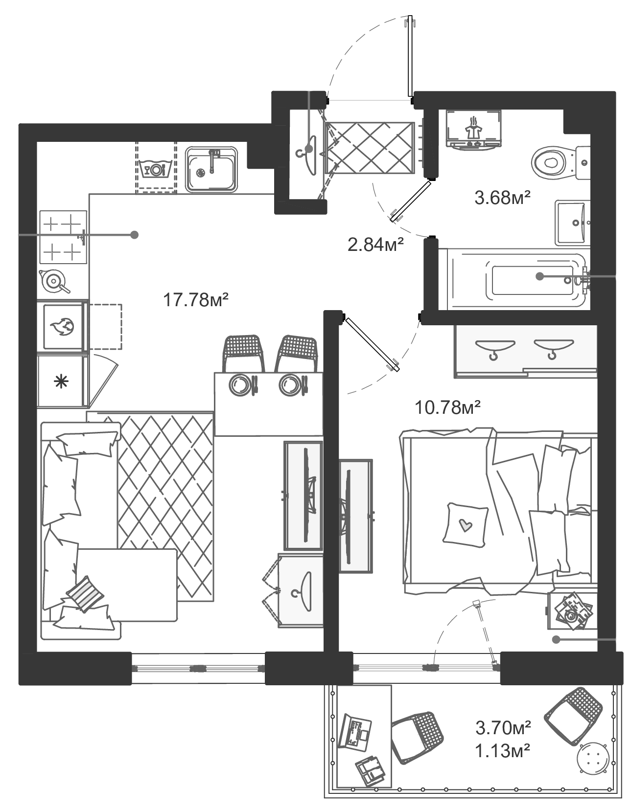 Планировка — ЛесART, 2-комн., 35 м²