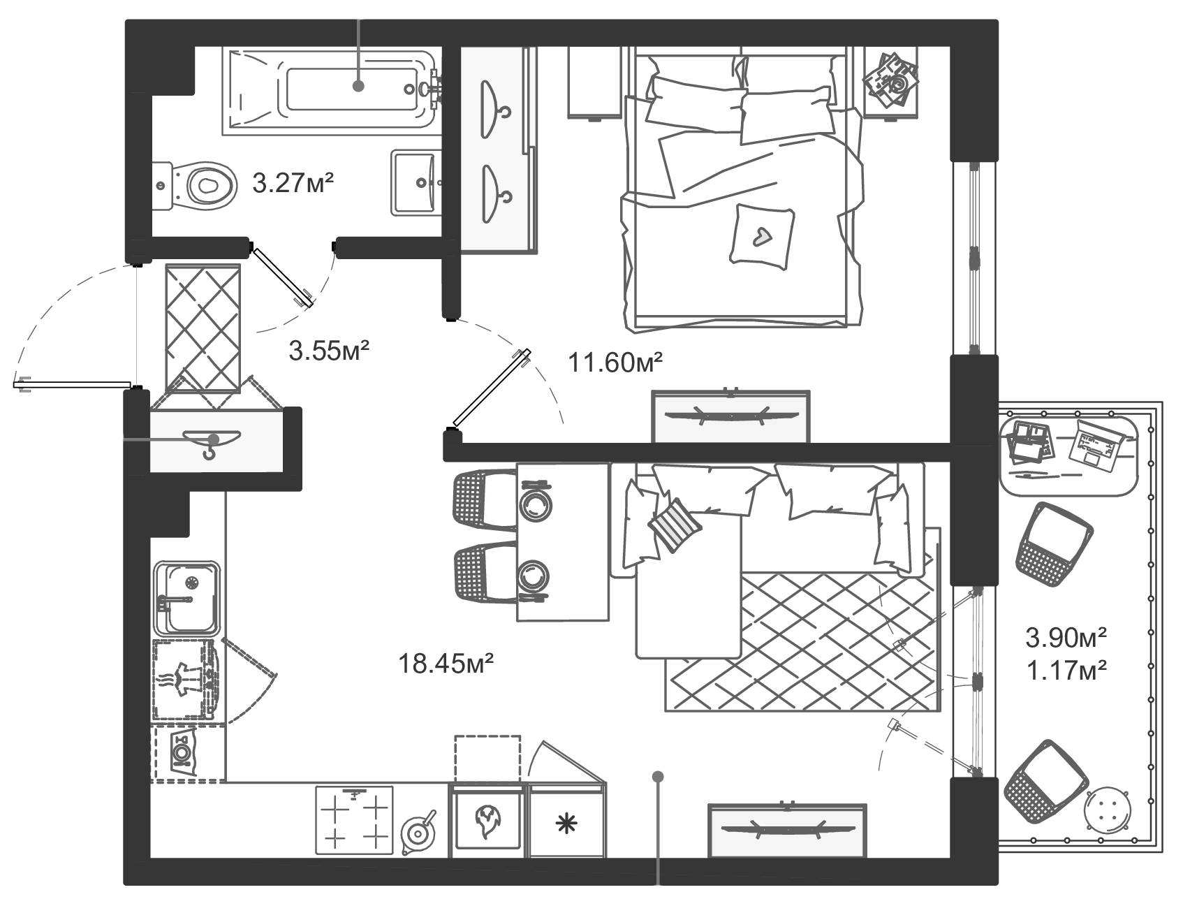 Планировка — ЛесART, 2-комн., 37 м²