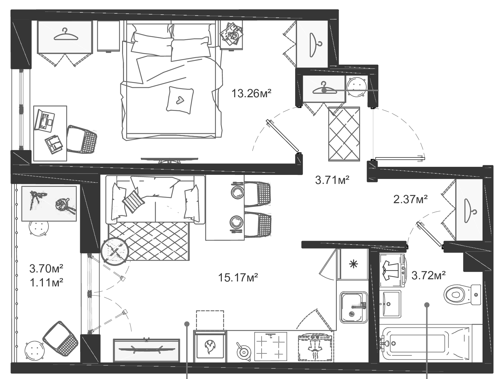 Планировка — ЛесART, 2-комн., 38 м²
