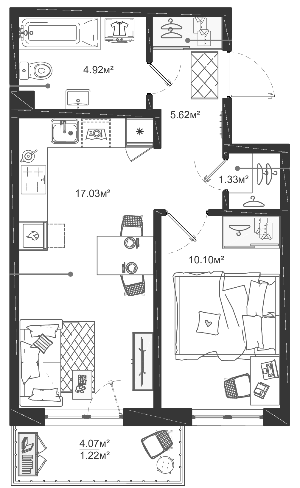 Планировка — ЛесART, 2-комн., 39 м²