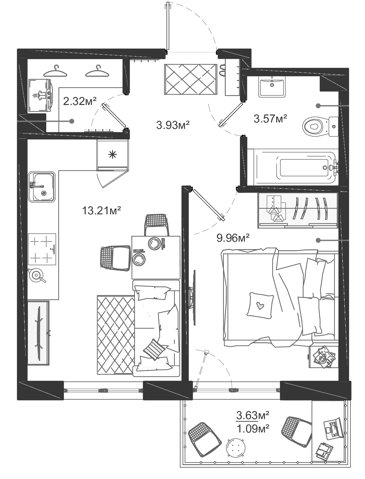 Планировка — ЛесART, 1-комн., 33 м²