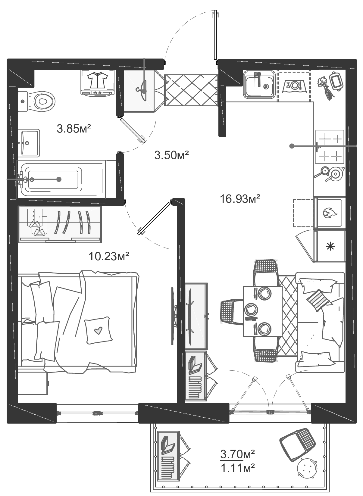 Планировка — ЛесART, 2-комн., 35 м²