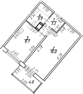 Планировка — Полис ЛАВрики, 1-комн., 33 м²