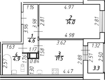 Планировка — Полис ЛАВрики, 1-комн., 35 м²