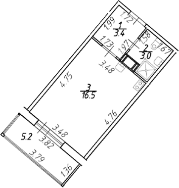 Планировка — Полис ЛАВрики, Студия, 23 м²