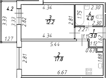Планировка — Полис ЛАВрики, 2-комн., 37 м²