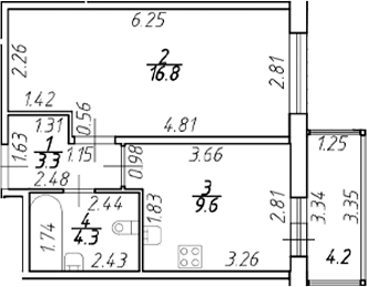 Планировка — Полис ЛАВрики, 1-комн., 34 м²