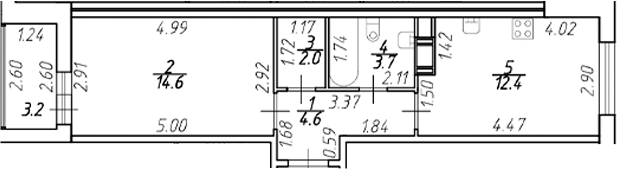Планировка — Полис ЛАВрики, 1-комн., 37 м²