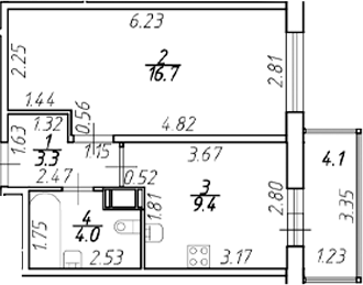 Планировка — Полис ЛАВрики, 1-комн., 33 м²