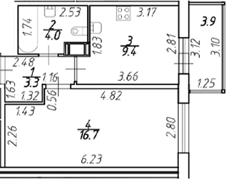 Планировка — Полис ЛАВрики, 1-комн., 33 м²