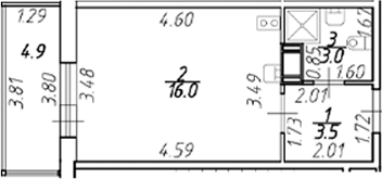 Планировка — Полис ЛАВрики, Студия, 23 м²