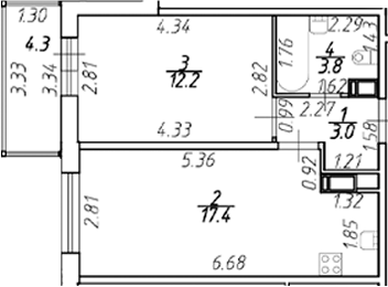Планировка — Полис ЛАВрики, 2-комн., 36 м²