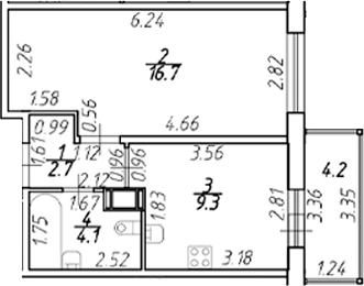 Планировка — Полис ЛАВрики, 1-комн., 33 м²