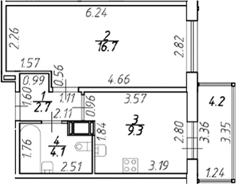 Планировка — Полис ЛАВрики, 1-комн., 33 м²