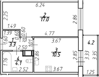 Планировка — Полис ЛАВрики, 1-комн., 35 м²