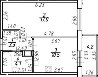 Планировка — Полис ЛАВрики, 1-комн., 35 м²