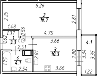 Планировка — Полис ЛАВрики, 1-комн., 34 м²