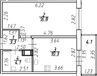 Планировка — Полис ЛАВрики, 1-комн., 35 м²