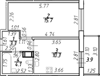 Планировка — Полис ЛАВрики, 1-комн., 33 м²