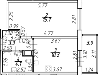 Планировка — Полис ЛАВрики, 1-комн., 33 м²