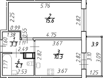 Планировка — Полис ЛАВрики, 1-комн., 33 м²