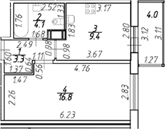 Планировка — Полис ЛАВрики, 1-комн., 34 м²