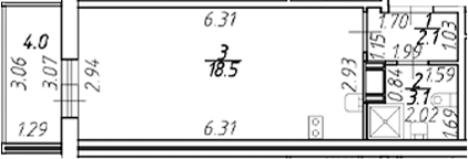 Планировка — Полис ЛАВрики, Студия, 24 м²