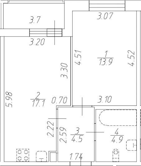 Планировка — Аквилон Ливз, 2-комн., 40 м²